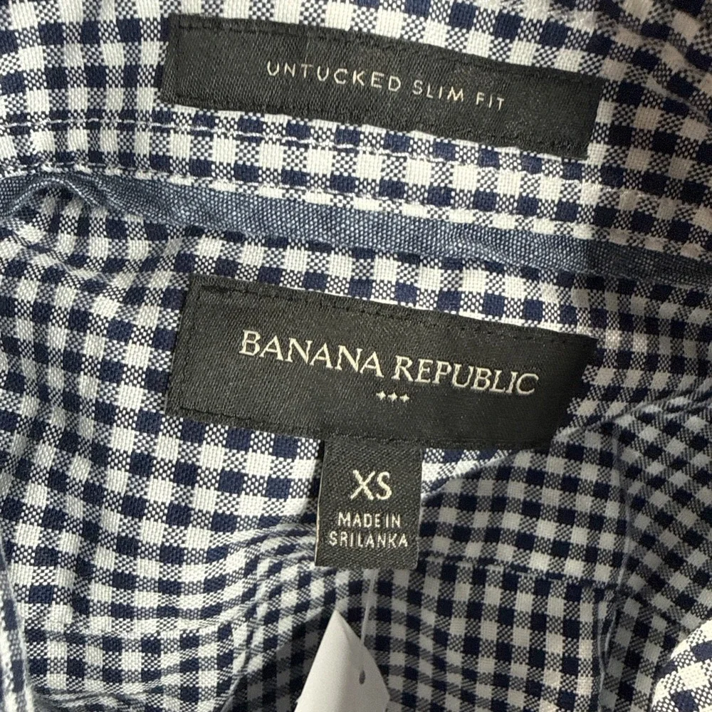 Banana Republic Mens Large Untucked Blue Checked  XS Button Down Long Sleeve NWT